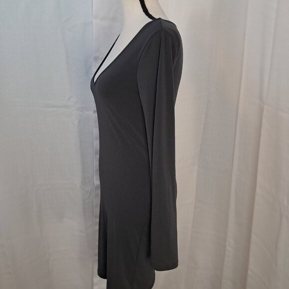 Forever 21 Flare Bell Sleeve Deep V Neckline Gray Bodycon Cocktail Dress Sz S - Picture 6 of 12